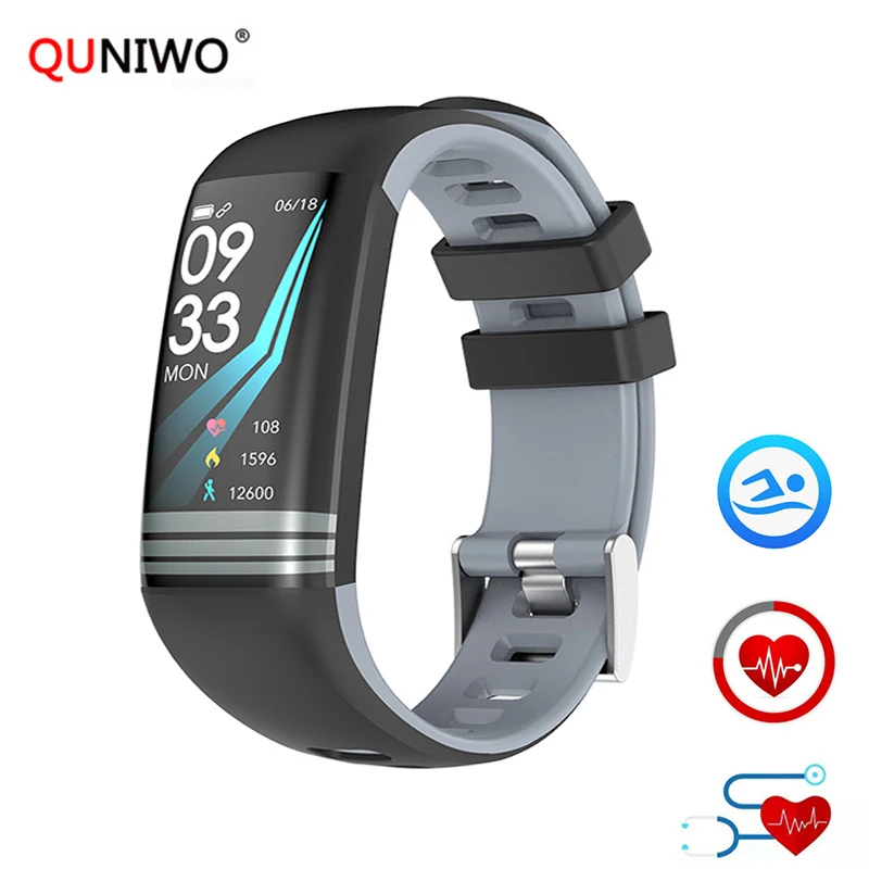 

QUNIWO Smart Fitness Bracelet Color Screen IP67 Waterproof Heart Rate Blood Pressure Oxygen Multi Sport Mode Band For Men Women