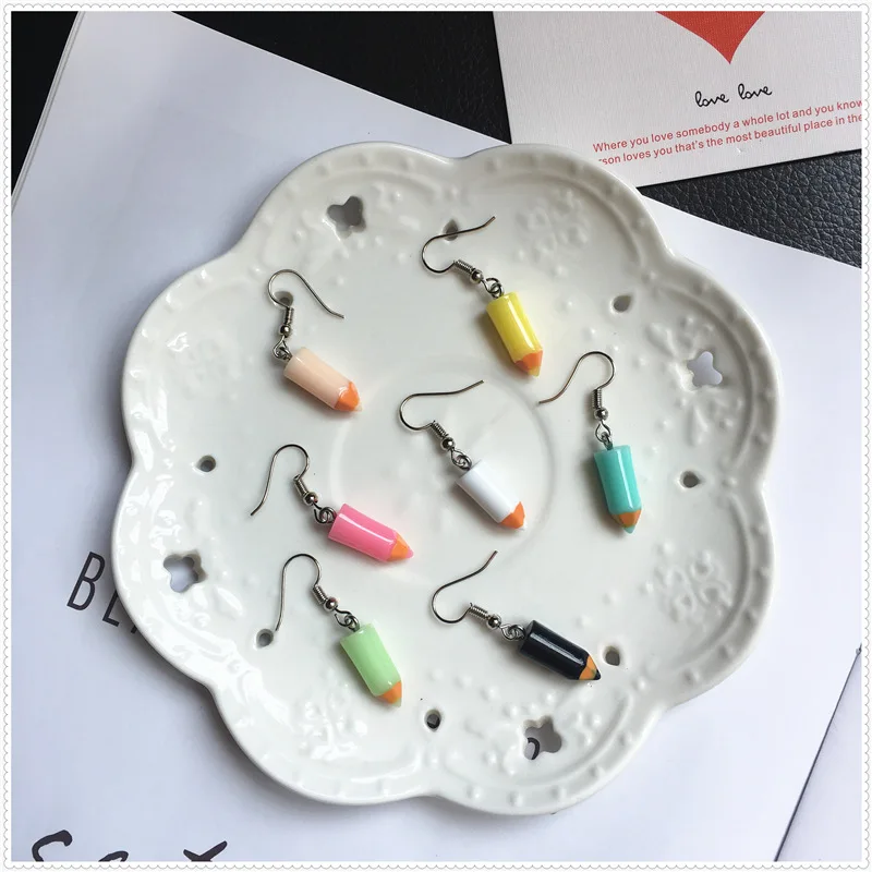 

New Arrival Acrylic Colorful Candy Color Pencil Drop Earrings for women Prom Party Jewelry Cute Small Pencil Earrings Crafts