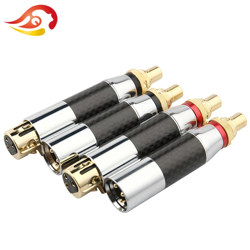 

QYFANG 3Pin Carbon Fiber Stainless Steel Audio Jack XLR RCA Cannon Male/Female Plug Line Wire Connector Microphone Mixer Speaker