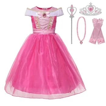 

Girls Pink Princess Dresses Sleeping Beauty Costume Birthday Party Vestidos Ball Gown Kids Summer Frock Halloween Aurora Clothes