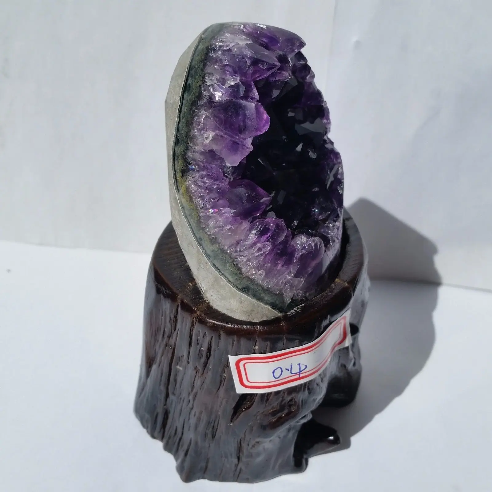 270 г натуральный бирюзовый Аметист кварц пещера жеод кристалл/ручной резной деревянный стенд