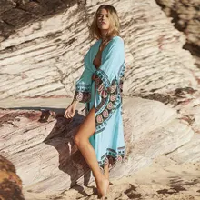 Женское пляжное платье-парео ZAFILLE, Пляжная туника с принтом, накидка на пляж(China)