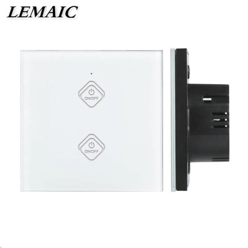 

LEMAIC WiFi Smart Switch Amazon Alexa Google Home Timing Function 2 Gang Waterproof Touch Panel w/ APP Remote Control EU Plug