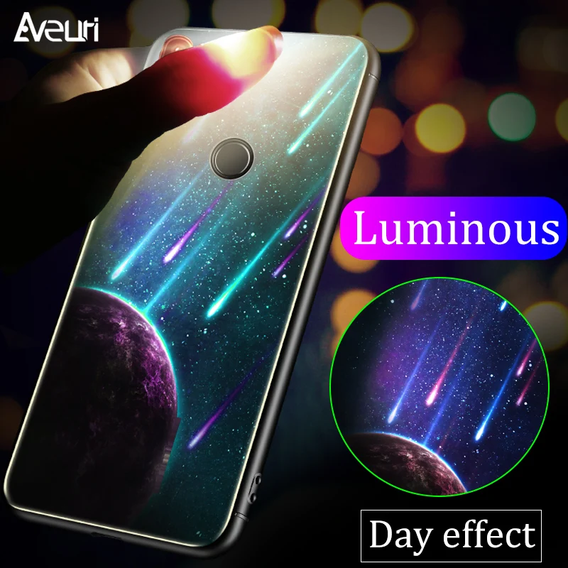 

Luminous Case For Xiaomi Redmi 5 5 Plus 6A 6 Pro Note 4 4X 5 5 Pro Glass Cover Case For Xiaomi Mi 8 SE A1 A2 8 Lite 6 Coque
