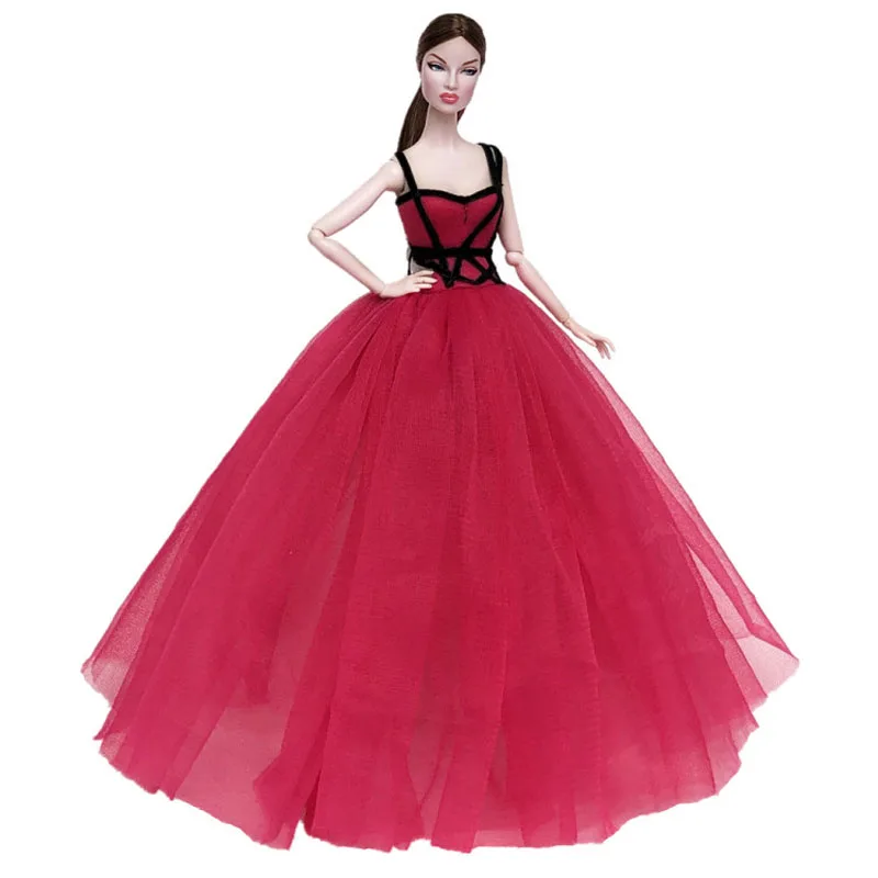Красный, черный, высокая мода, одежда для куклы Барби, платье, наряды, большие вечерние платья, вечерние платья, Vestidoes 1/6, аксессуары для кукол