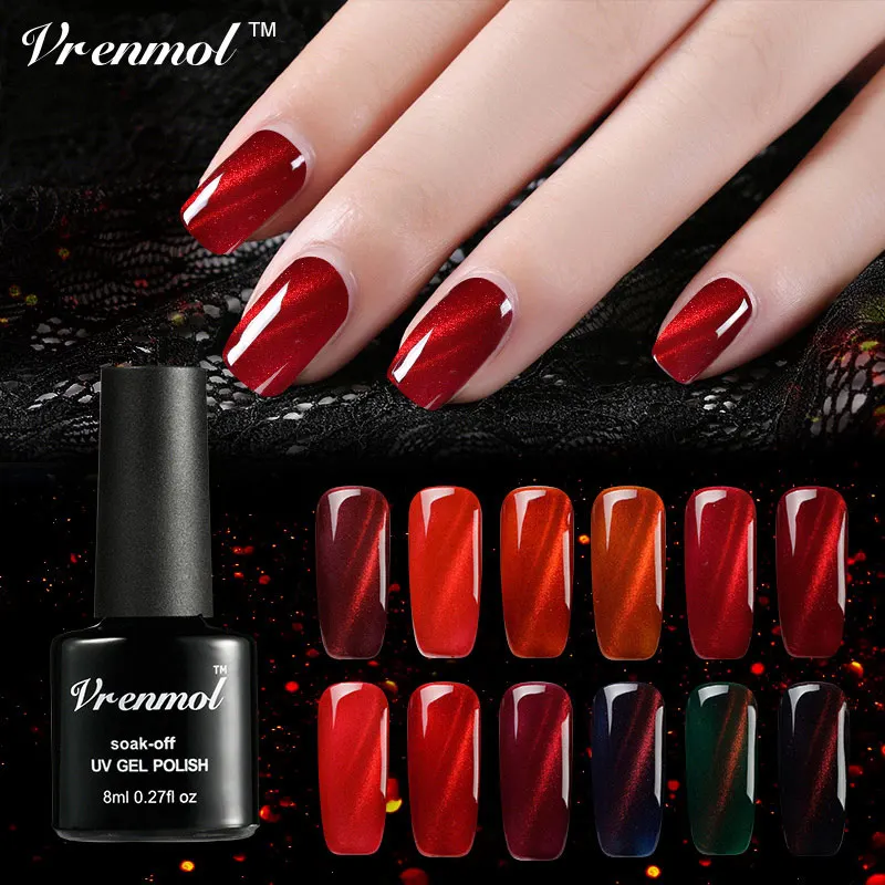 

Vrenmol 8ml Newest Dark Red Flame UV Fire Cat Eye Nail Gel Polish Shining Color Varnish Soak Off 3D Magnet DIY Manicure Lacquer