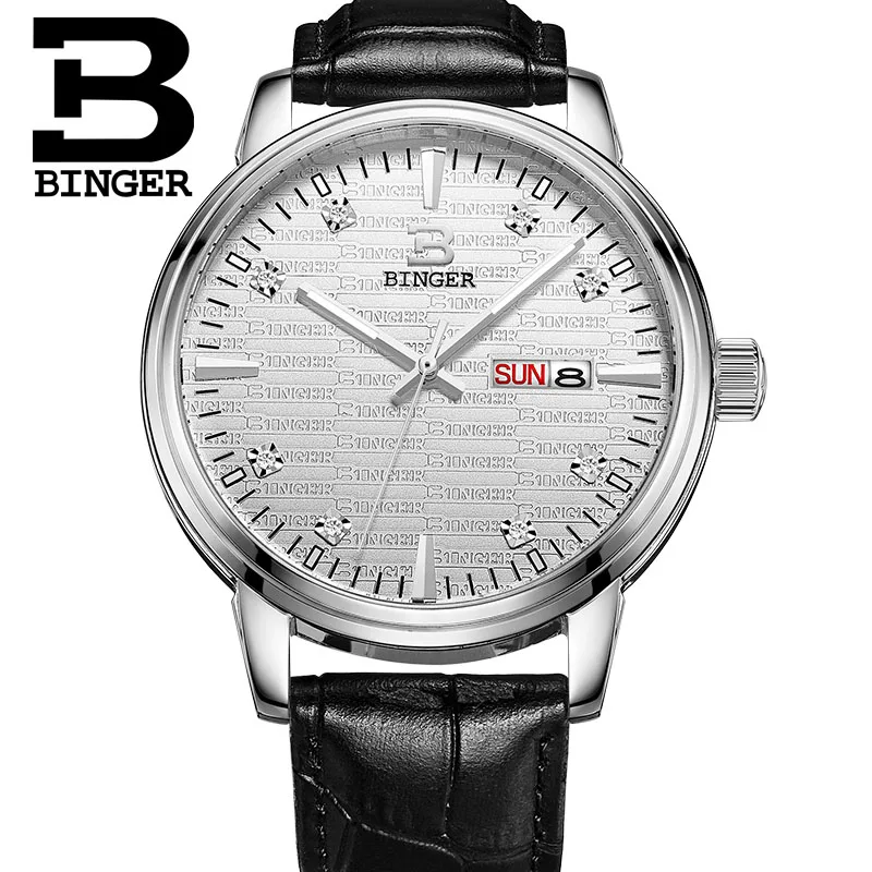 Роскошные швейцарские мужские кварцевые часы Бингер со стальным кожаным ремешком, водонепроницаемые - Цвет: 05 Men