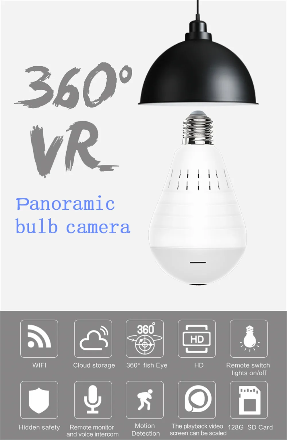 VR Full HD 1080P Wifi камера IP 360 Лампа безопасности панорамная лампочка CCTV видео наблюдения рыбий глаз HD ночного видения свет коридора