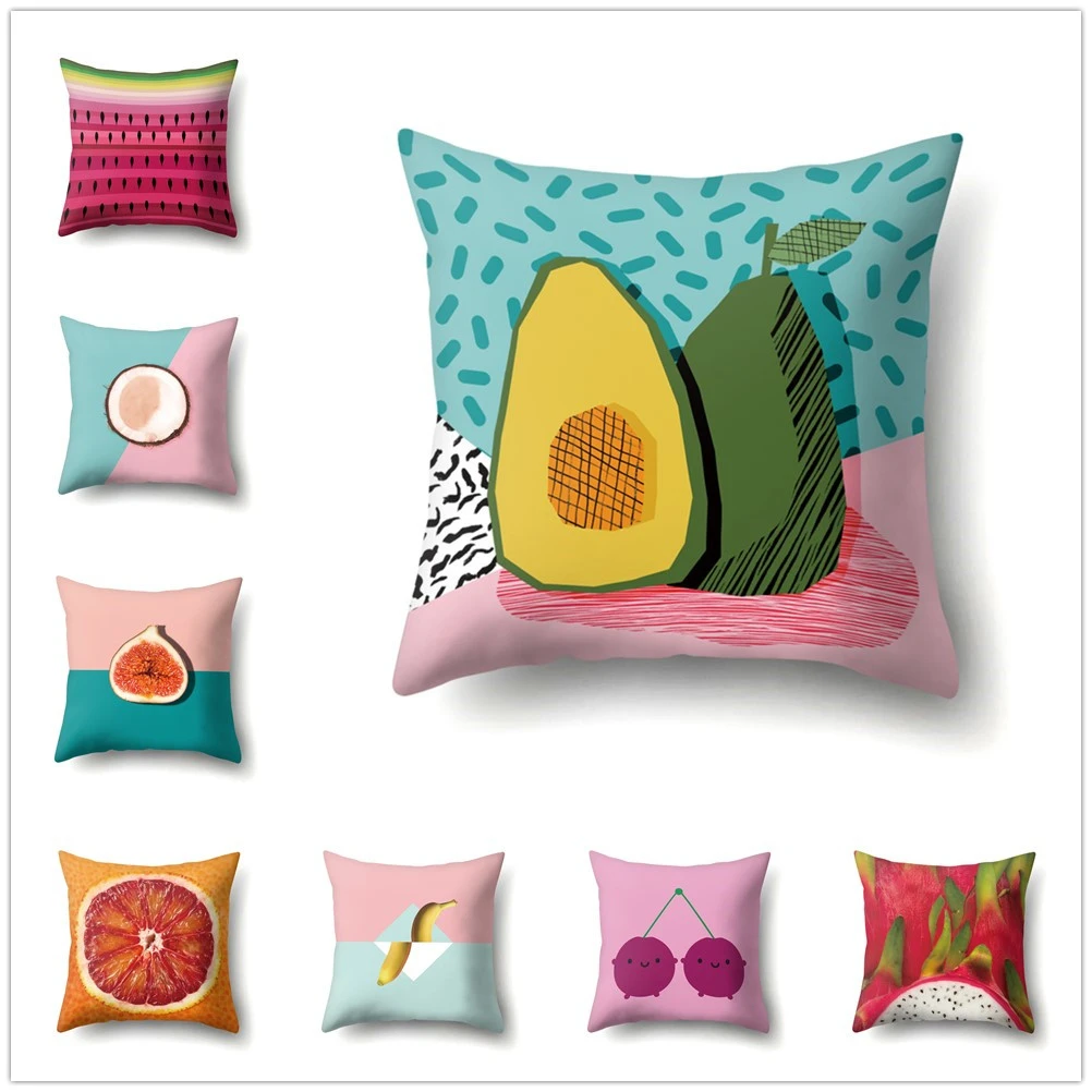 

2 Pcs Pillowcase Fruit Cushion Cover Summer Fresh Watermelon Lemon Pear Print Pillow Case Sofa Living Room Home Accessories