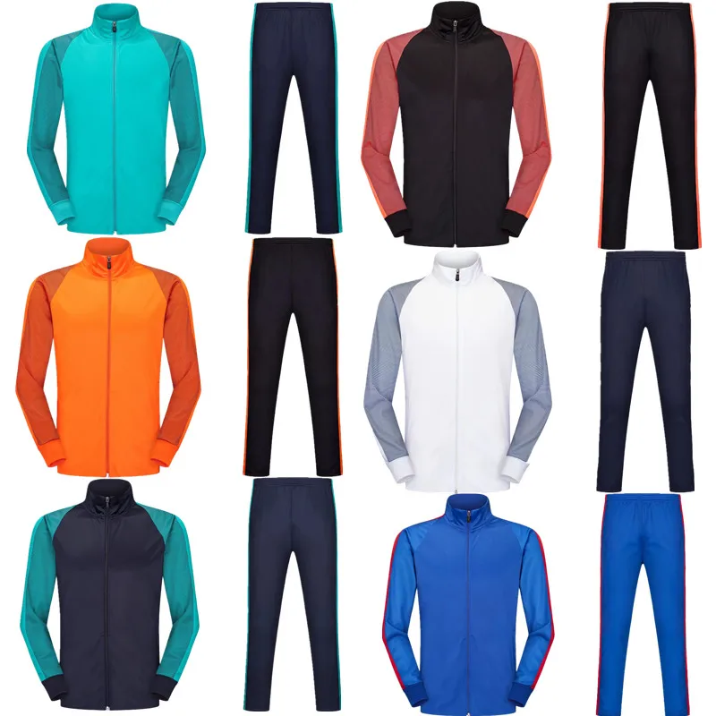 2019 football sets long sleeve running football jacket and tracksuit pants training suit kids up to adult soccer uniforms 6803