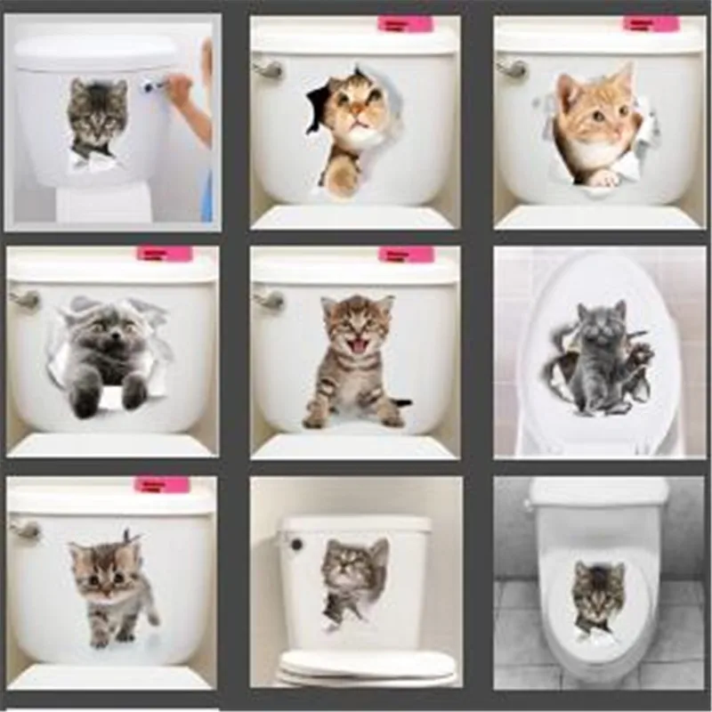 

1PCS Cute 3D Kitten Toilet Sticker Cat On The Wall Kitchen Refrigerator Stickers For Living Room Bedroom Home Decor