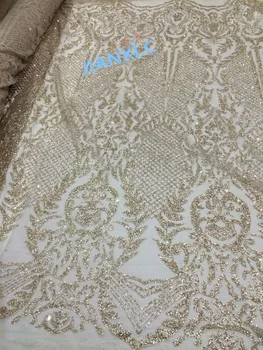 

5yards CiCi-111678 mesh tulle hand print glitter lace fabric for evening dress