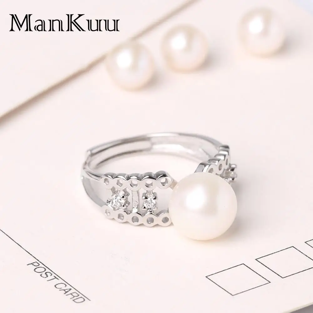ManKuu Engagement Sterling Silver 925 Ring AAA+ Natural Freshwater Pearl Hollow-Carved Design Micro Pave Diamond Rings For women