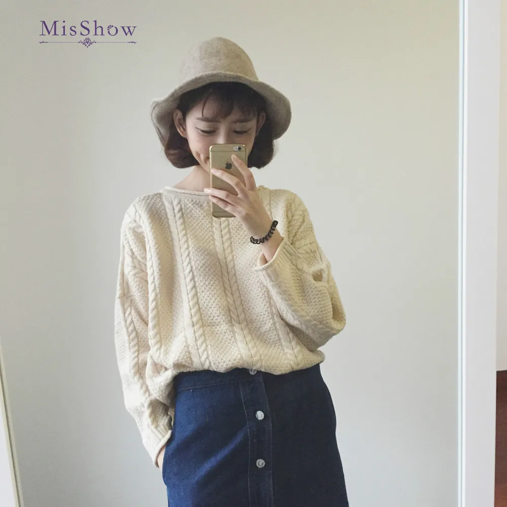  Korean  Style Oversized  O Neck Thin Sweater  Women Knitted 