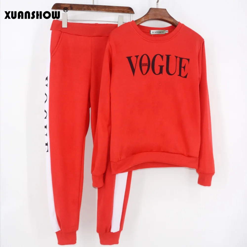 XUANSHOW спортивный костюм женский Осень зима Женский костюм VOGUE Письмо напечатано 0-образный вырез Толстовка+ пэчворк с длинными штанами 2 предмета