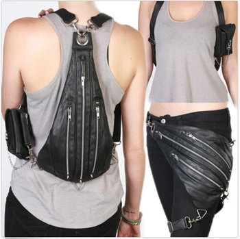 

Top Quality PU Leather Waist Fanny Leg Bag Punk Rock Shoulder Messenger