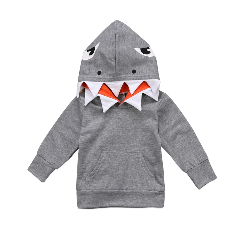 Baby Boy Casual Long Sleeve Sweatshirt Baby Boy Gray Clothing Kids Boys Shark Hooded Tops Hoodie Jacket Babys Boy Coat Outerwear