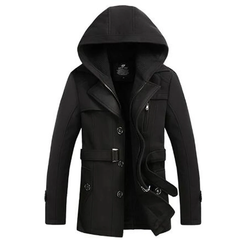 Стиль, утолщенный шерстяной классический длинный Тренч, Мужское пальто большого размера, 4 цвета, мужские пальто, зимняя куртка размера плюс M-4XL - Цвет: Черный