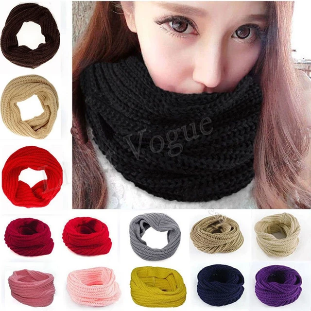 Women Fashion Winter Warm Infinity Circle Cable Knit Cowl Neck Long Scarf Shawl
