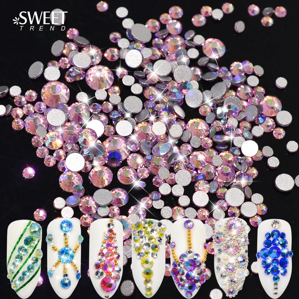 

300pcs New Crystal Rhinestone AB Beautiful Colorful Mixed Size Base Gem Blue Red Purple 3D DIY Diamond Nail Art Decoration LA651