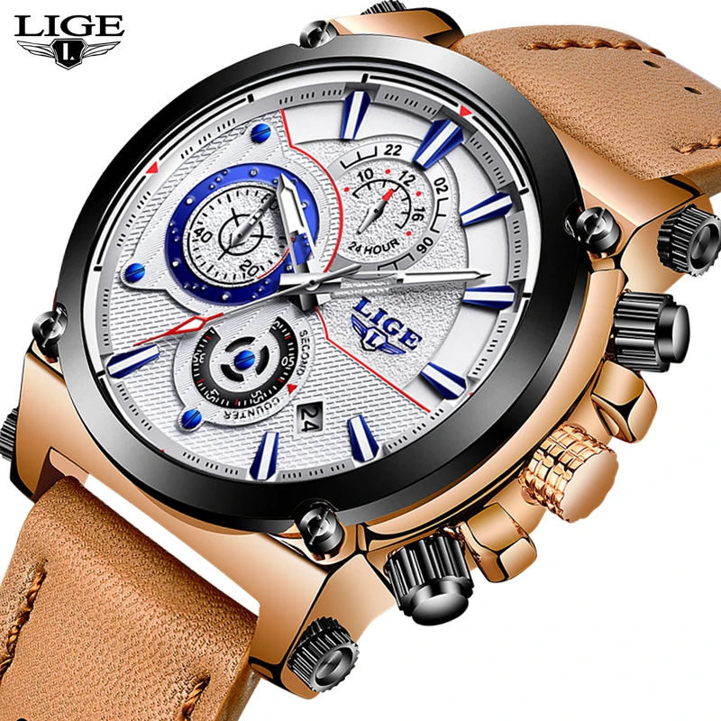 

LIGE Watch Men Sport Quartz Fashion Leather Clock Mens Watches Top Brand Luxury Waterproof Business Watch Man Relogio Masculino