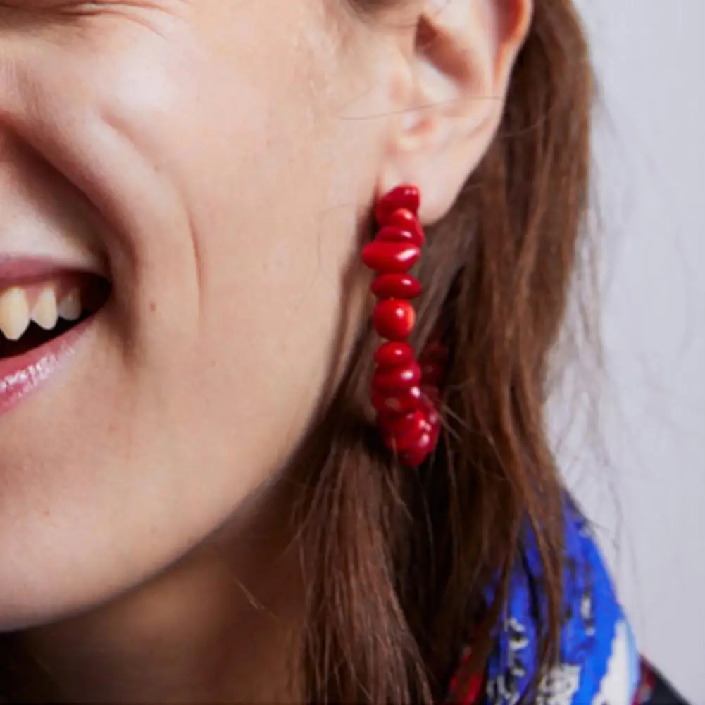 

2019 New Hoop Earrings for Women Vintage Boho Beads Round Hoop Earrings Circle Earrings Statement Women Jewelry Red Green