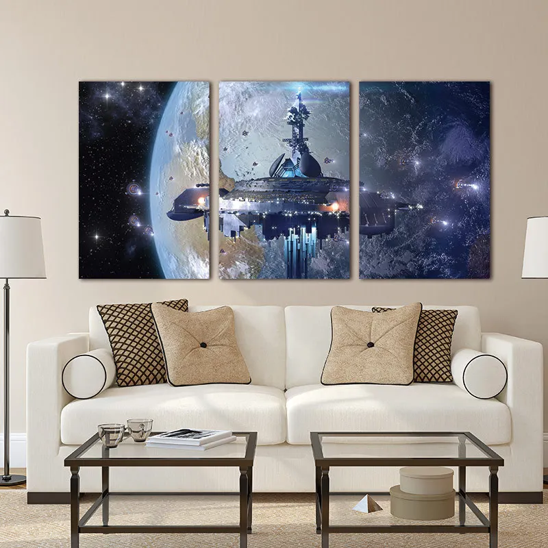 Космическое пространство земля астронавты галактика Венера 3 панели Солнце Луна