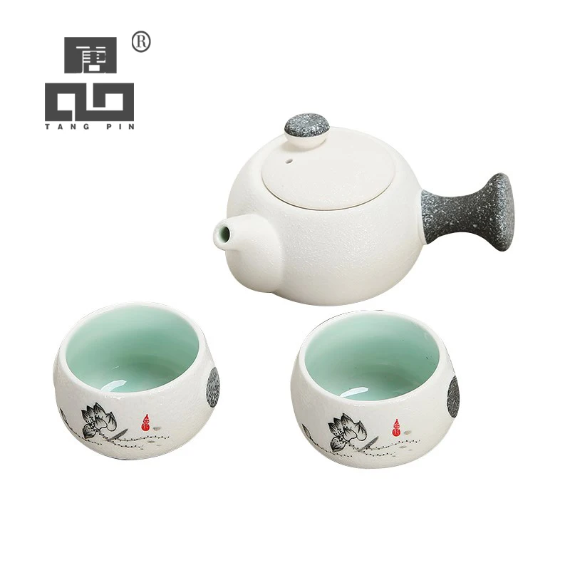 

TANGPIN white ceramic teapot with 2 cups porcelain tea set chinese gongfu tea set drinkware