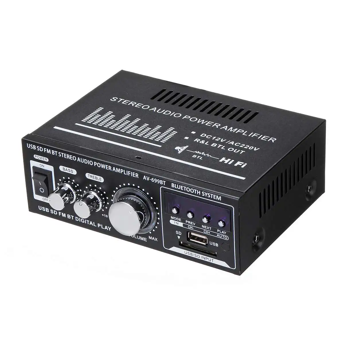 12 В/220 В 400 Вт 2 канала bluetooth Автомобильный Hi-Fi стерео усилитель USB SD FM Радио мощность стерео автомобильный усилитель аудио домашний усилитель