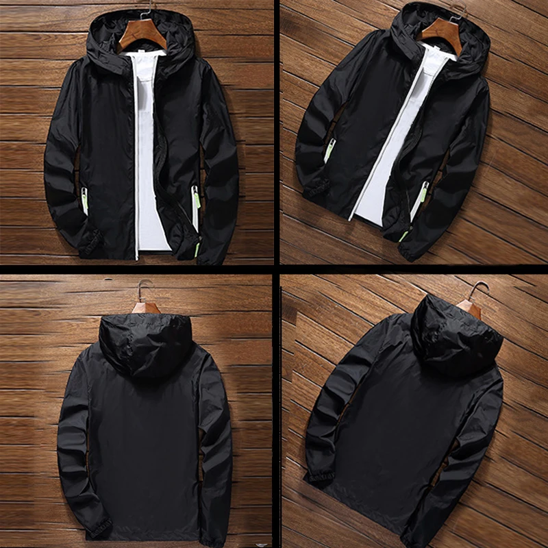 Oversize Men Windproof Cycling Jackets Male Male's Zip Thin Coat 2018 Autumn Sport Outdoor Hooded Waterproof Jackets Sportwear