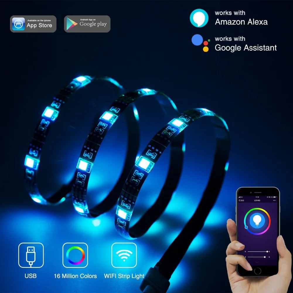 Smart WiFi LED Strip Lights, Multicolored, 2 Meters, Work with Amazon
