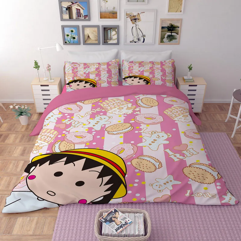 LLANCL Cartoon Japan Anime Chi-bi Maruko Printed Quilt/Duvet/Comforter cover Adult Bedroom 3pcs Polyester Fiber Christmas Gift | Дом и сад