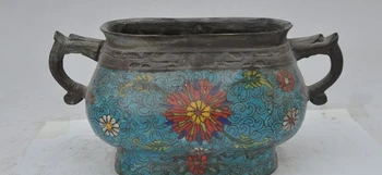 

8" marked old chinese bronze Cloisonne beast flower statue incense burner Censer