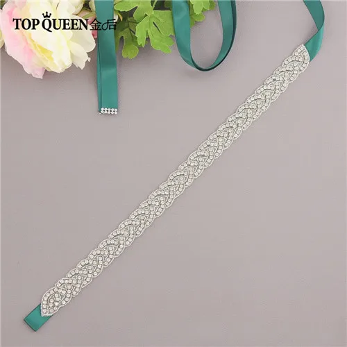 green TOPQUEEN S216, женские Стразы, ручной работы, ремень для свадьбы, аксессуары, свадебные пояса, свадебные пояса, любой размер - Цвет: green