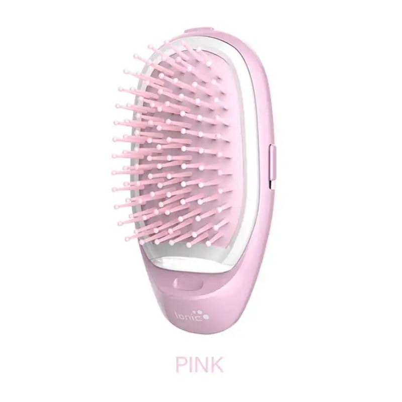 Розовый фиолетовый мини-расческа для волос электрическая щетка для ионного массажа для волос Питьевая Расческа Щетка для выноса волос Антистатическая щетка для волос для девочек - Цвет: Pink
