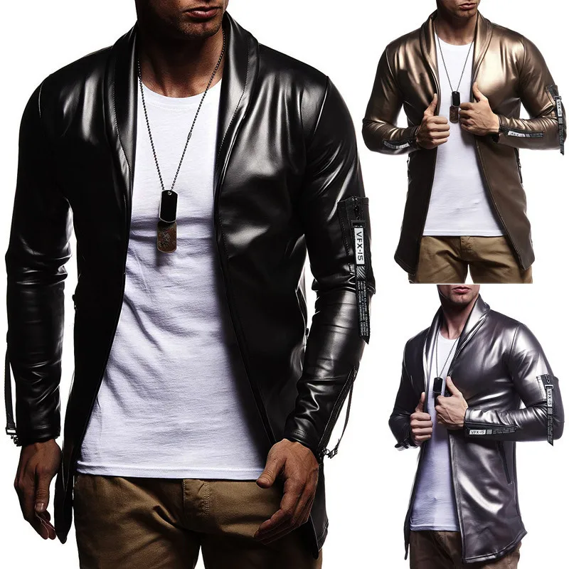 

2018 Hot Sale New Men's Fashion Casual Slim Large Size Elastic PU Leather Zipper Motorcycle Leather Jacket Suit Jacket M-3XL