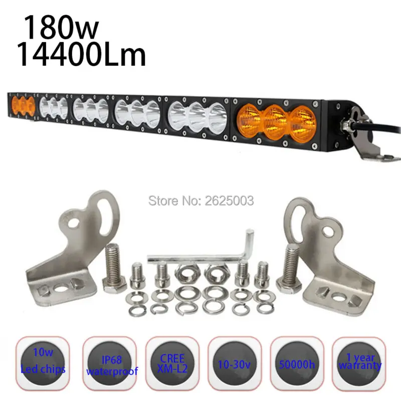  180W 33inch Straight Single Row Dual Two Color White Amber Led Offroad Light Bar with Cree 10W Supe