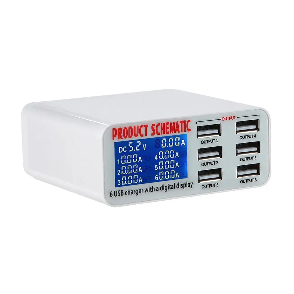 

Go2linK Universal 6A 6 Port USB Wall Charger Travel Plug Desktop USB HUB Splitter Multi Port Rapid Charging Socket Phone Charger