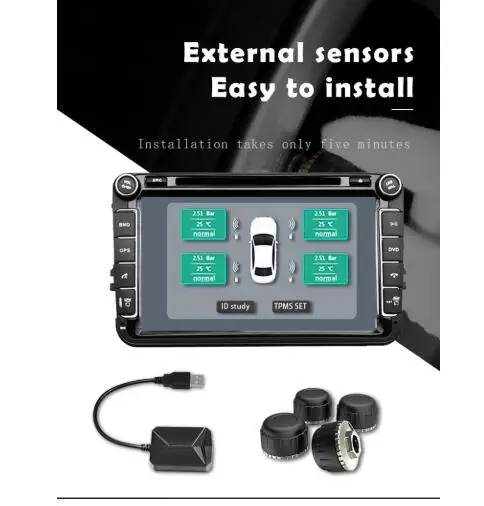 Новейший автомобиль TPMS авто шины давление охранная сигнализация для Android gps навигация Радио USB система контроля давления в шинах дисплей