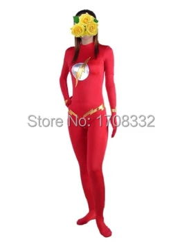 

The Flash Feminine Costume Red Lycra Spandex The Flash Zentai Suit Halloween Cosplay Superhero Costume