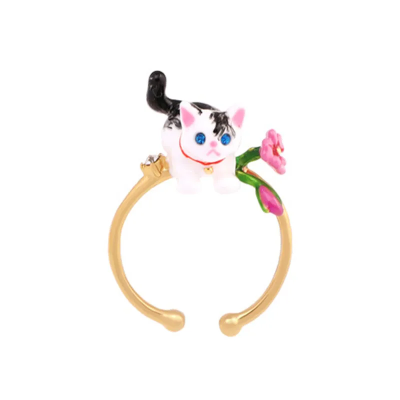 

Lovely enamel glaze cat flower adjustable rings for women elegant simple cute pet ring fashion lady jewelry