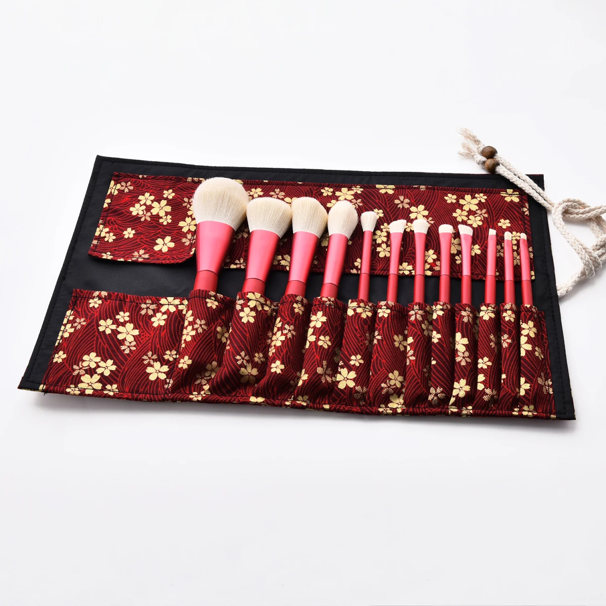 

12 Pcs/set Red Makeup Brushes Nylon Fiber Wooden Handle Powder Brush Cherry Blossom Brush Bag Cosmetics Make Up Brush Tool TSLM1