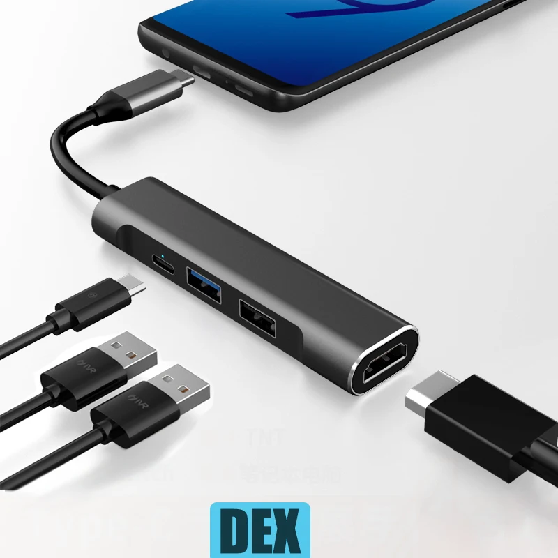 BFOLLOW 4 в 1 DEX станция для samsung S10 S8 S9 Plus Note 8 9 10 Pro DEX Pad кабель USB C к HDMI адаптер для huawei - Цвет: Серый