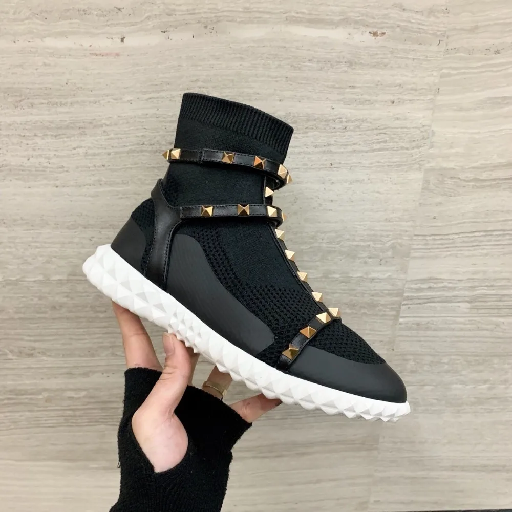 

Kmeioo Hot Sale Shoes Woman Ankle Boots Rivets Shoes Stretch Fabric Short Boots Black Blue Shoe Flats Women Winter Autumn Shoes