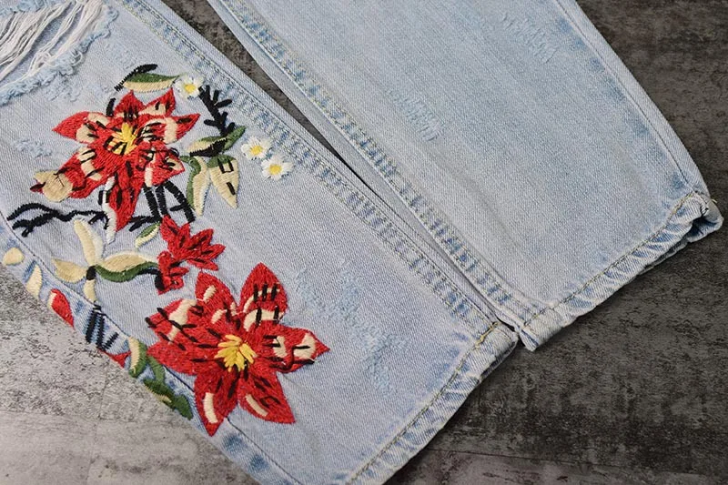 Europe and the United States women's high waist straight 3D three-dimensional heavy art around the irregular washing washed denim nine pants (27)