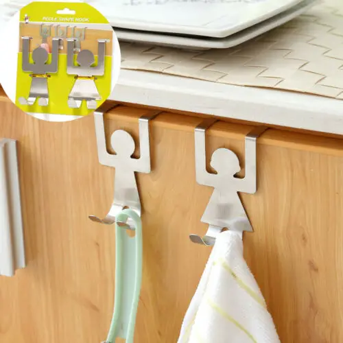 

2pcs Stainless Steel Hooks Cute Cartoon Humanoid Door Back Sliver Hook Storage Hooks New Storage Rack for Kitchen
