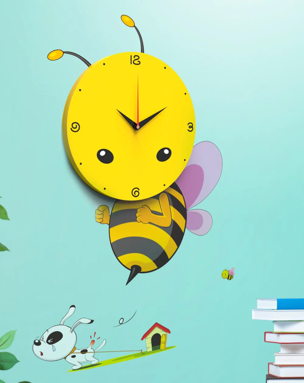 Kartun 3D lebah stiker dinding jam dinding dengan DIY 