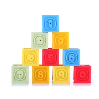 

10Pcs Number Cubes Baby Grasping Bright Color Building Blocks 3D Touch Soft PVC Molar Teether Squeeze Bathing Ball Educational T