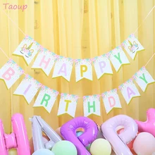 Taoup Party Unicorn Banner Birthday Party Supplies Decors Paper Flags and Banners Happy Birthday Banner Baby Shower Girls Boys