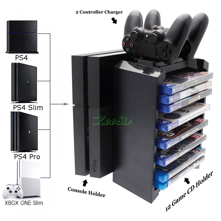 

PS4/SLIM/PRO Console Storage Stand Game Discs Tower Bracket PS 4 Controller Charging Dock Station for Play station 4 Xbox one S